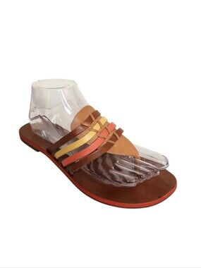 London Underground Strappy Thong Sandals Tan Orange Yellow Size 8